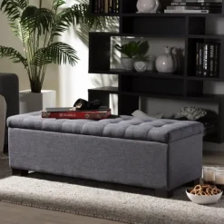 Entryway Furniture-Kirkland's Home Dark Tufted Contemporary Storage Bench Gray