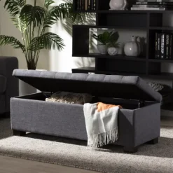 Entryway Furniture-Kirkland's Home Dark Tufted Contemporary Storage Bench Gray