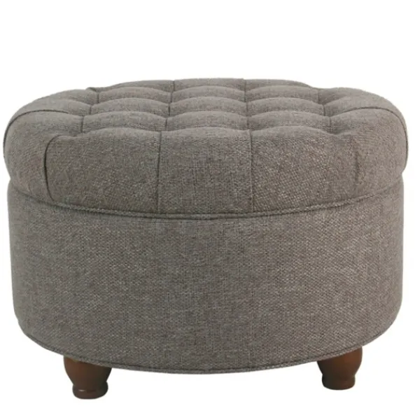 Benches & Ottomans-Kirkland's Home Dark Tufted Round Storage Ottoman Gray