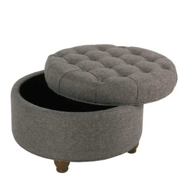 Benches & Ottomans-Kirkland's Home Dark Tufted Round Storage Ottoman Gray
