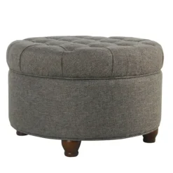 Benches & Ottomans-Kirkland's Home Dark Tufted Round Storage Ottoman Gray