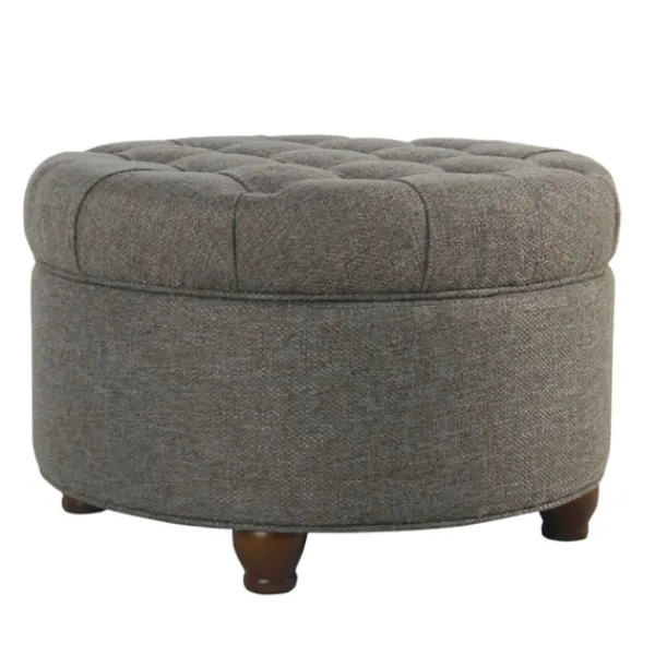 Benches & Ottomans-Kirkland's Home Dark Tufted Round Storage Ottoman Gray