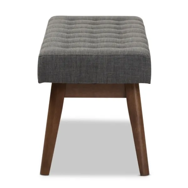 Benches & Ottomans-Kirkland's Home Dark Tufted Walnut Wood Bench Gray