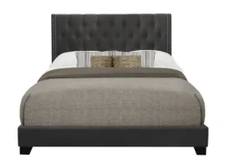 Beds & Headboards-Kirkland's Home Dark Upholstered Button Tufted Wing Queen Bed Gray
