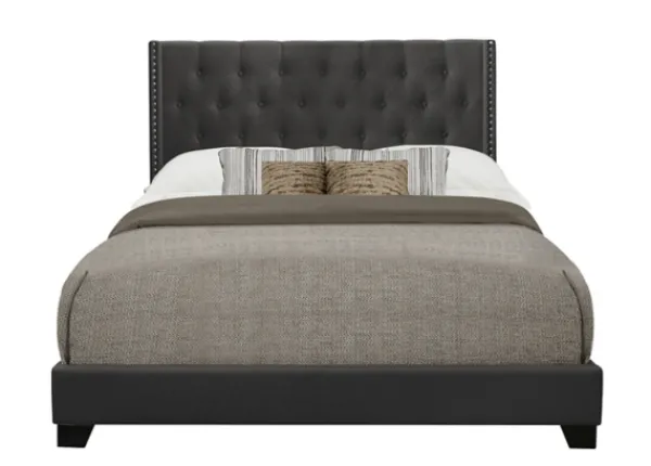Beds & Headboards-Kirkland's Home Dark Upholstered Button Tufted Wing Queen Bed Gray