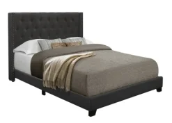 Beds & Headboards-Kirkland's Home Dark Upholstered Button Tufted Wing King Bed Gray