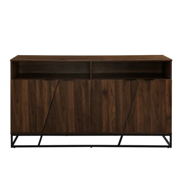 Cabinets & Sideboards-Kirkland's Home Dark Walnut Angled Door Wooden Sideboard Cabinet Brown