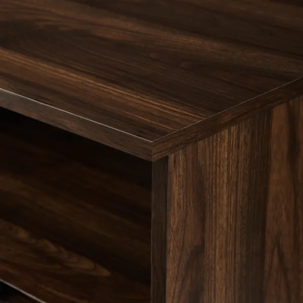 Cabinets & Sideboards-Kirkland's Home Dark Walnut Angled Door Wooden Sideboard Cabinet Brown
