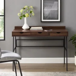 Office Furniture-Kirkland's Home Dark Walnut Angled 3-Drawer Desk