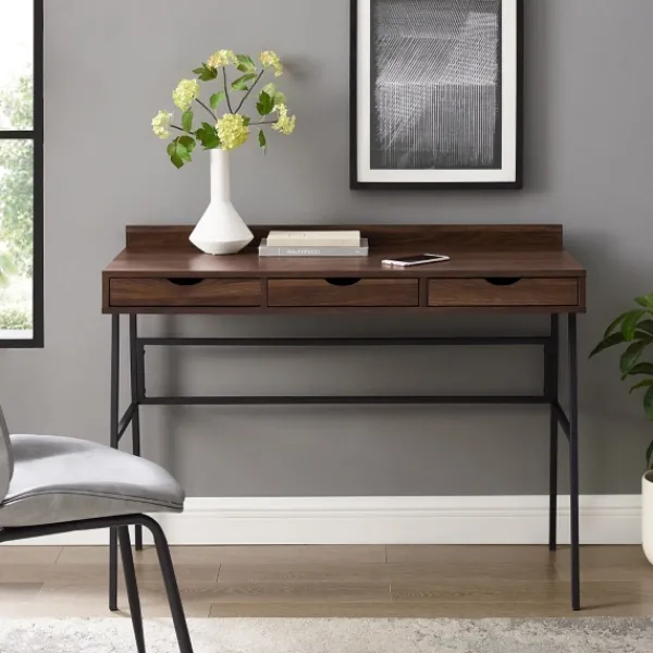 Office Furniture-Kirkland's Home Dark Walnut Angled 3-Drawer Desk
