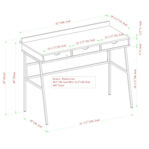 Office Furniture-Kirkland's Home Dark Walnut Angled 3-Drawer Desk