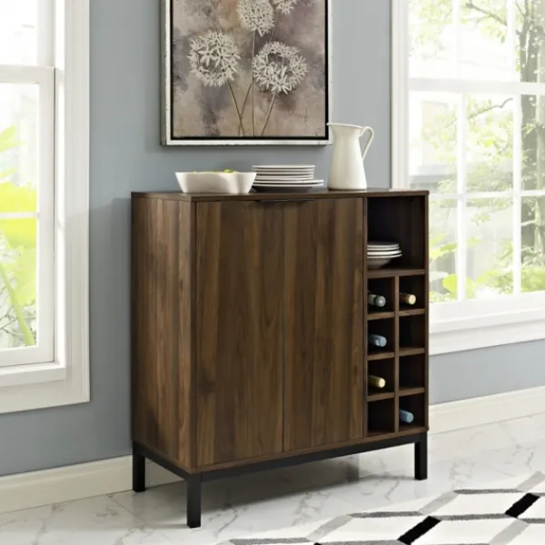 Cabinets & Sideboards-Kirkland's Home Dark Walnut Bar Cabinet With Wine Storage Brown