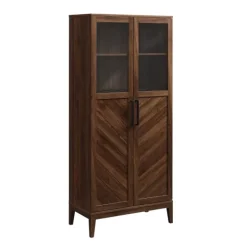 Cabinets & Sideboards-Kirkland's Home Dark Walnut Chevron Wooden Storage Cabinet Brown