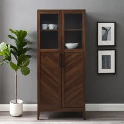 Cabinets & Sideboards-Kirkland's Home Dark Walnut Chevron Wooden Storage Cabinet Brown