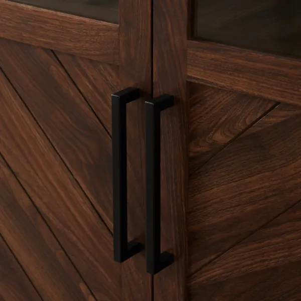 Cabinets & Sideboards-Kirkland's Home Dark Walnut Chevron Wooden Storage Cabinet Brown