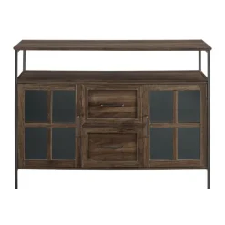 Cabinets & Sideboards-Kirkland's Home Dark Walnut 3-Door Industrial Sideboard And Buffet Brown