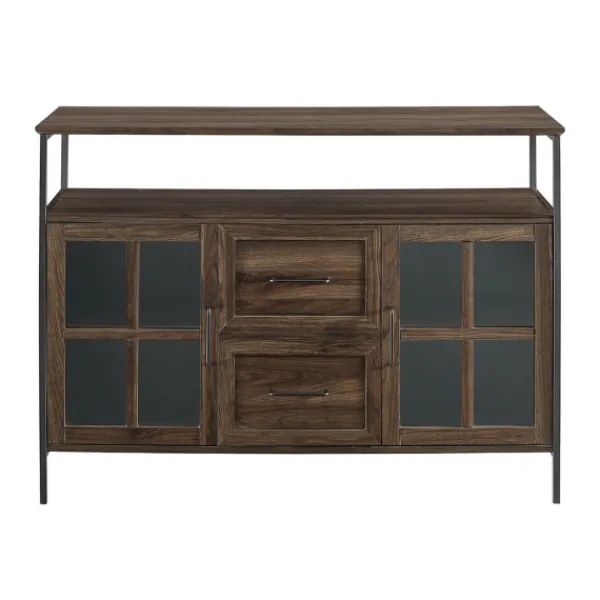 Cabinets & Sideboards-Kirkland's Home Dark Walnut 3-Door Industrial Sideboard And Buffet Brown