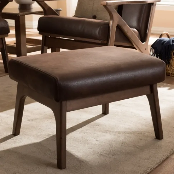 Benches & Ottomans-Kirkland's Home Dark Walnut Faux Leather Ottoman Brown