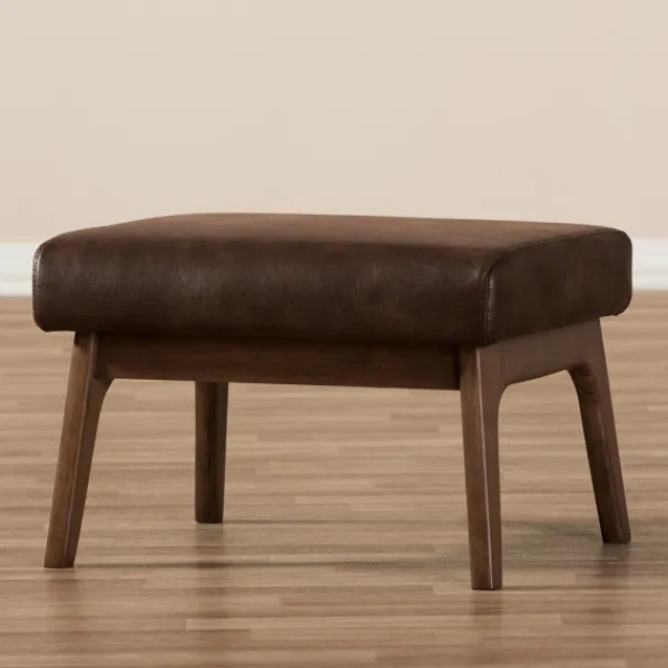 Benches & Ottomans-Kirkland's Home Dark Walnut Faux Leather Ottoman Brown