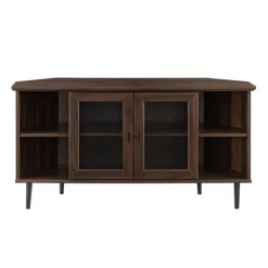 Tv Stands & Media Consoles-Kirkland's Home Dark Walnut Glass Door Corner Tv Stand Brown