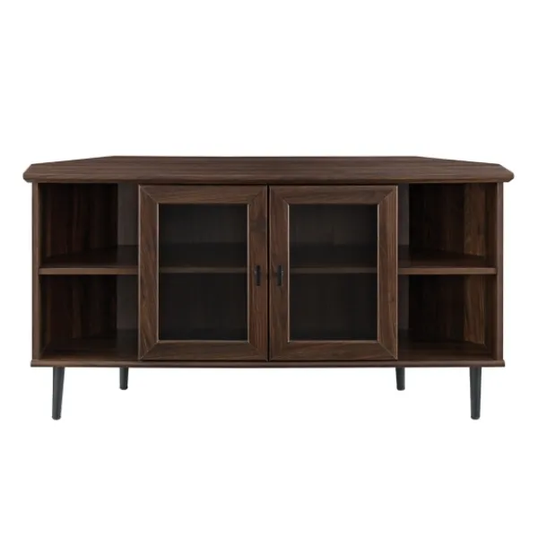 Tv Stands & Media Consoles-Kirkland's Home Dark Walnut Glass Door Corner Tv Stand Brown
