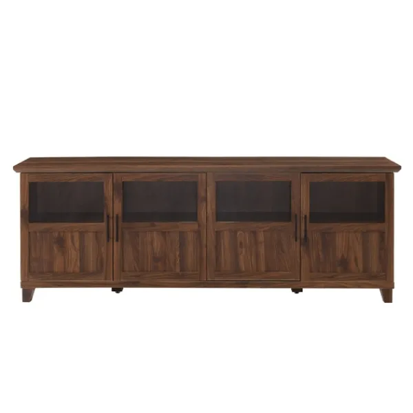 Tv Stands & Media Consoles-Kirkland's Home Dark Walnut Glass Paneled Door Tv Stand Brown