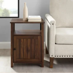 Accent & End Tables-Kirkland's Home Dark Walnut Grooved Door Side Table Brown