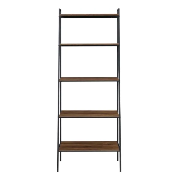 Bookshelves-Kirkland's Home Dark Walnut Industrial Ladder Shelf Brown