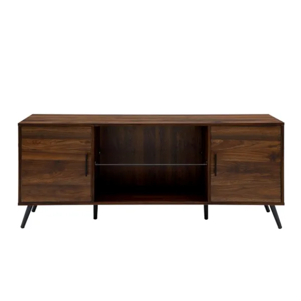 Tv Stands & Media Consoles-Kirkland's Home Dark Walnut Mid-Century 2-Door Media Cabinet Brown