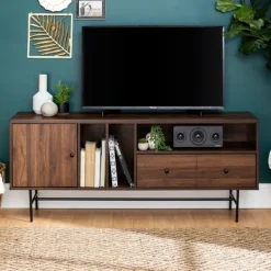Tv Stands & Media Consoles-Kirkland's Home Dark Walnut Modern Record Storage Tv Stand Brown