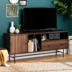Tv Stands & Media Consoles-Kirkland's Home Dark Walnut Modern Record Storage Tv Stand Brown