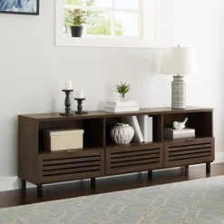 Tv Stands & Media Consoles-Kirkland's Home Dark Walnut Rustic Slat Door Tv Stand, 70 In. Brown