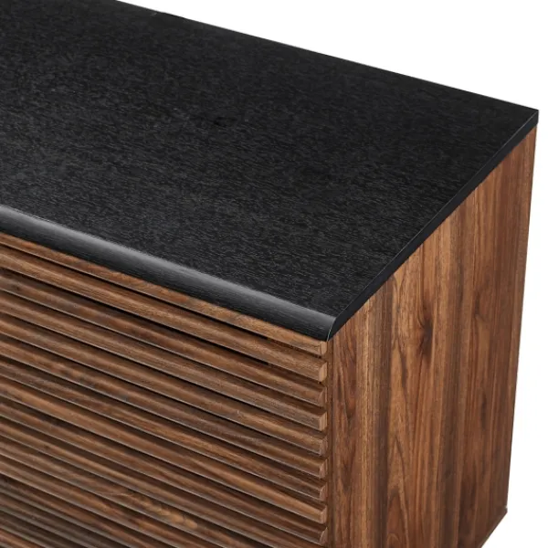 Cabinets & Sideboards-Kirkland's Home Dark Walnut Slatted 4-Drawer Cabinet Brown