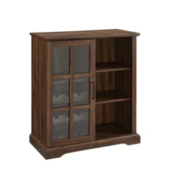 Cabinets & Sideboards-Kirkland's Home Dark Walnut Sliding Glass Door Bar Cabinet Brown