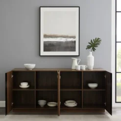 Cabinets & Sideboards-Kirkland's Home Dark Walnut Wood And Black Metal Sideboard