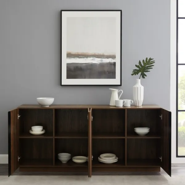 Cabinets & Sideboards-Kirkland's Home Dark Walnut Wood And Black Metal Sideboard