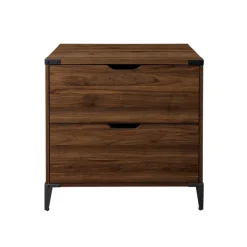 Office Furniture-Kirkland's Home Dark Walnut Wood And Iron Accent Filing Cabinet Brown