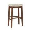 Bar Stools & Counter Height Stools-Kirkland's Home Dark Wood Bar Stool With Striped Cushion Gray