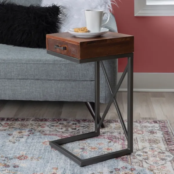 Accent & End Tables-Kirkland's Home Dark Wood Single Drawer C-Frame Accent Table Brown