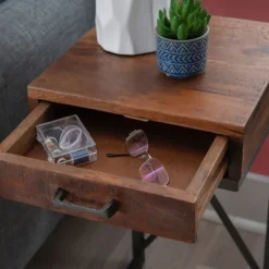 Accent & End Tables-Kirkland's Home Dark Wood Single Drawer C-Frame Accent Table Brown