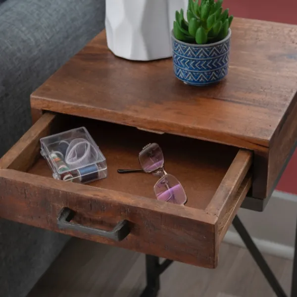 Accent & End Tables-Kirkland's Home Dark Wood Single Drawer C-Frame Accent Table Brown
