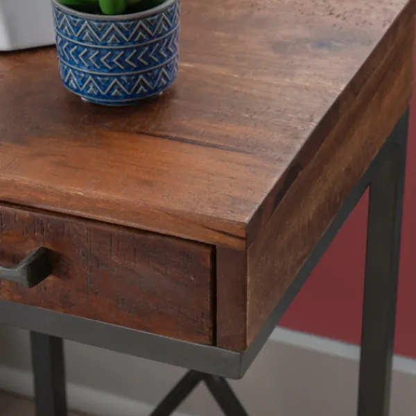 Accent & End Tables-Kirkland's Home Dark Wood Single Drawer C-Frame Accent Table Brown