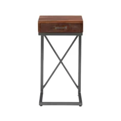 Accent & End Tables-Kirkland's Home Dark Wood Single Drawer C-Frame Accent Table Brown