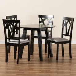 Dining Tables-Kirkland's Home Dark Wooden Splayed Base 5-Pc. Dining Set