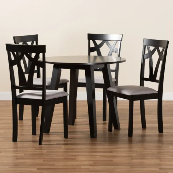 Dining Tables-Kirkland's Home Dark Wooden Splayed Base 5-Pc. Dining Set