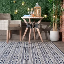 Outdoor Rugs-Kirkland's Home Davon Blue Geometric Striped Outdoor Rug, 5X8 Blue/Gray