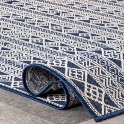 Outdoor Rugs-Kirkland's Home Davon Blue Geometric Striped Outdoor Rug, 5X8 Blue/Gray