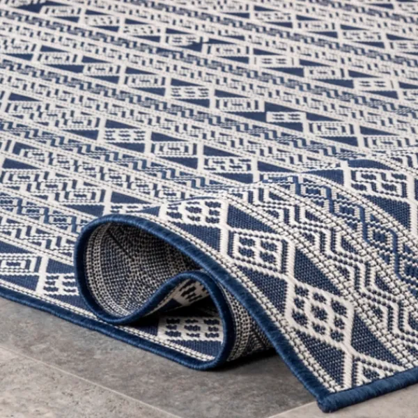 Outdoor Rugs-Kirkland's Home Davon Blue Geometric Striped Outdoor Rug, 5X8 Blue/Gray
