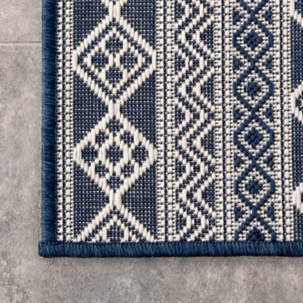 Outdoor Rugs-Kirkland's Home Davon Blue Geometric Striped Outdoor Rug, 5X8 Blue/Gray