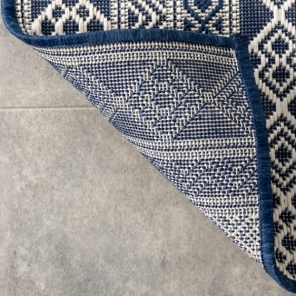 Outdoor Rugs-Kirkland's Home Davon Blue Geometric Striped Outdoor Rug, 5X8 Blue/Gray